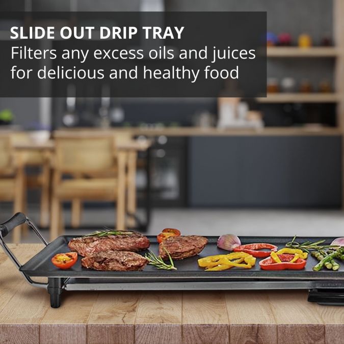 Electric Non Stick Teppanyaki Table Top Grill Griddle Plate BBQ with Drip Tray - 90cm x 23cm