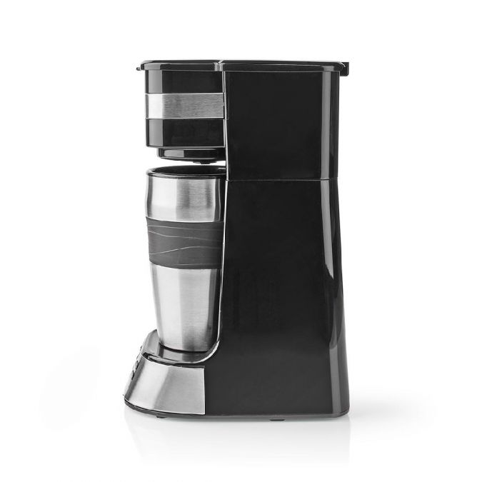 Single Serve 1 Cup Electric Filter Coffee Maker with Digital Timer + 0.42L Double Wall Travel Mug - Black