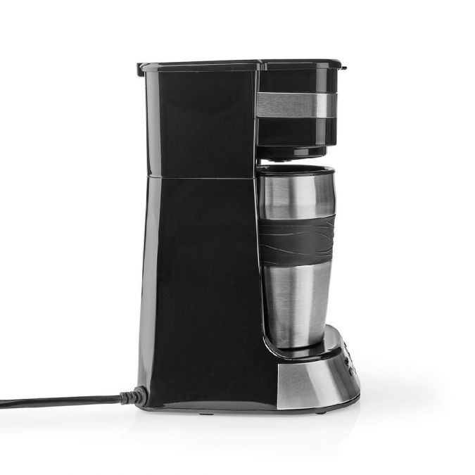 Single Serve 1 Cup Electric Filter Coffee Maker with Digital Timer + 0.42L Double Wall Travel Mug - Black