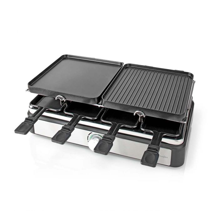 Stone Raclette Grill 8 Person 8 Pans and Spatulas Adjustable Termperature