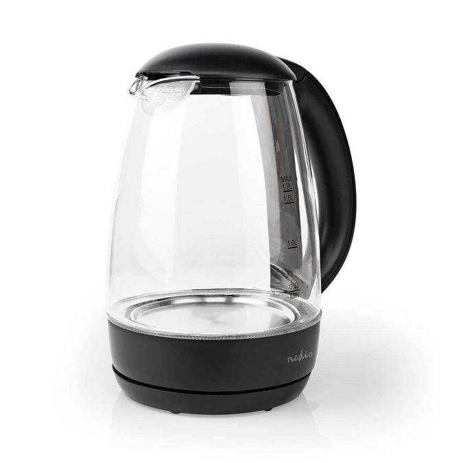 Electric 1.7L Kettle, Glass Jug with Blue LED Illumination, Quick Boil Time, and Boil-Dry Protection, 2250W