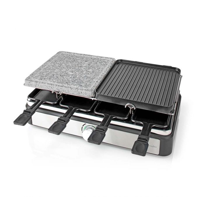 Stone Raclette Grill 8 Person 8 Pans and Spatulas Adjustable Termperature