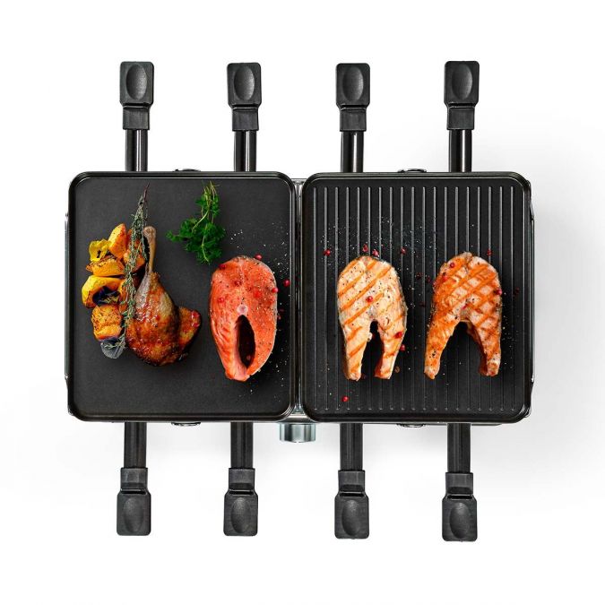 Stone Raclette Grill 8 Person 8 Pans and Spatulas Adjustable Termperature