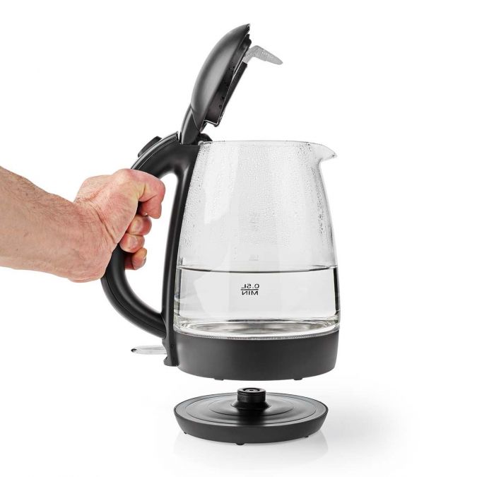 Electric 1.7L Kettle, Glass Jug with Blue LED Illumination, Quick Boil Time, and Boil-Dry Protection, 2250W