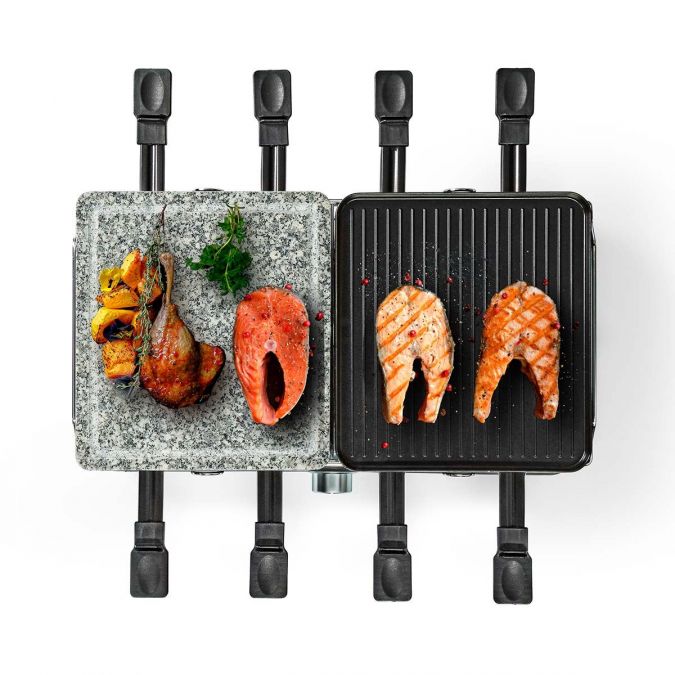 Stone Raclette Grill 8 Person 8 Pans and Spatulas Adjustable Termperature